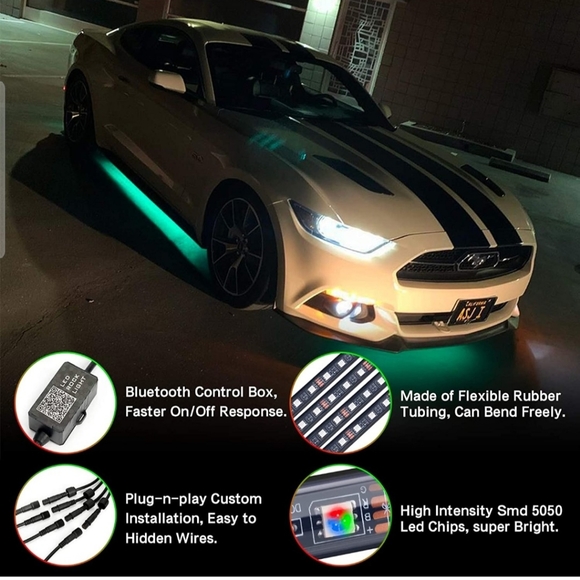 Car Underglow Lights, 4Pcs Multicolor Bluetooth Music Chasing Kit App Control - Picture 6 of 13